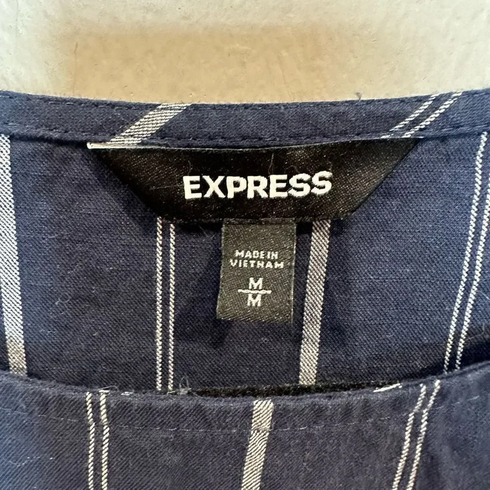 Express Navy Striped Ruffle Sleeve Wrap Dress M